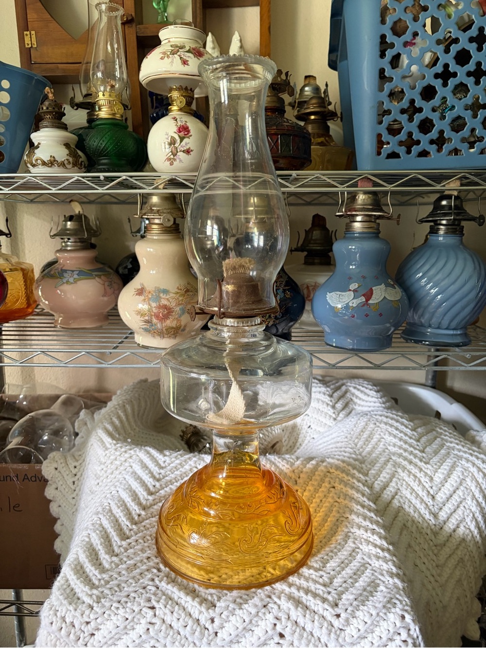 Amber Glass Oil Lamp #2- Vintage-Style Home Accent